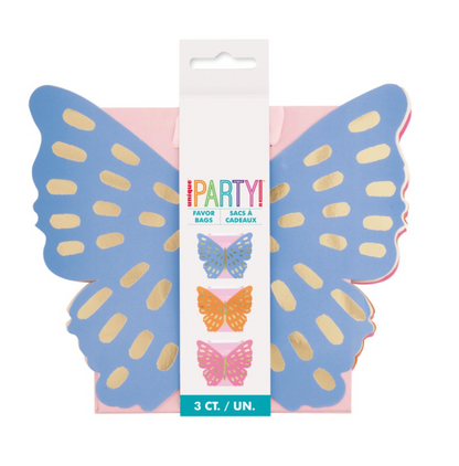 Butterfly-Shaped Favor Bags with Ribbon Handles 3ct - Foil Stamping