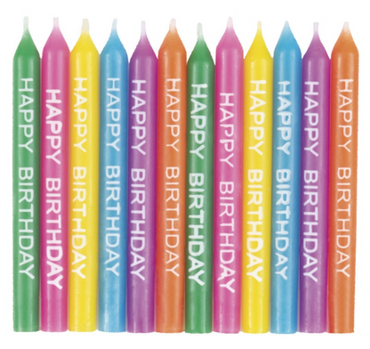 Happy Birthday Script Candles 2.5in 24ct