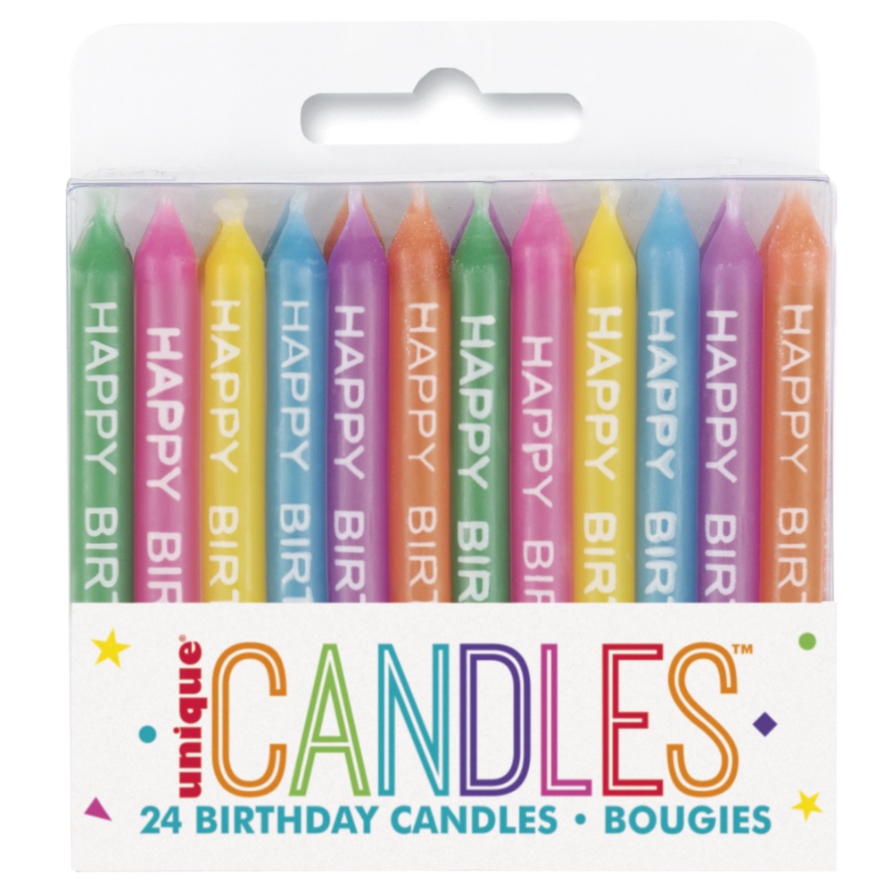 Happy Birthday Script Candles 2.5in 24ct