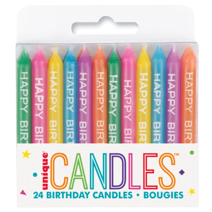 Happy Birthday Script Candles 2.5in 24ct