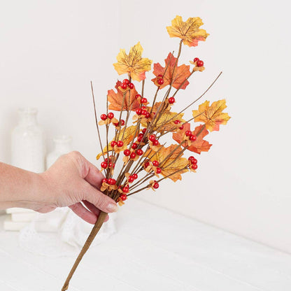 15" Artificial Autumn Maple Leaves and Berries Spray