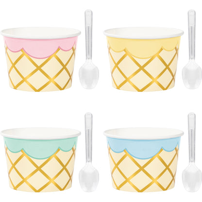 Ice Cream Party Treat Cups w/ Spoons, Foil 8ct
