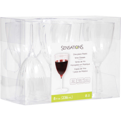 8 oz. Clear Plastic 1-piece Wine Glasses 8ct
