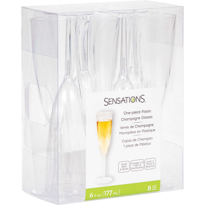6 oz. Clear Plastic 1-piece Champagne Glasses 8ct