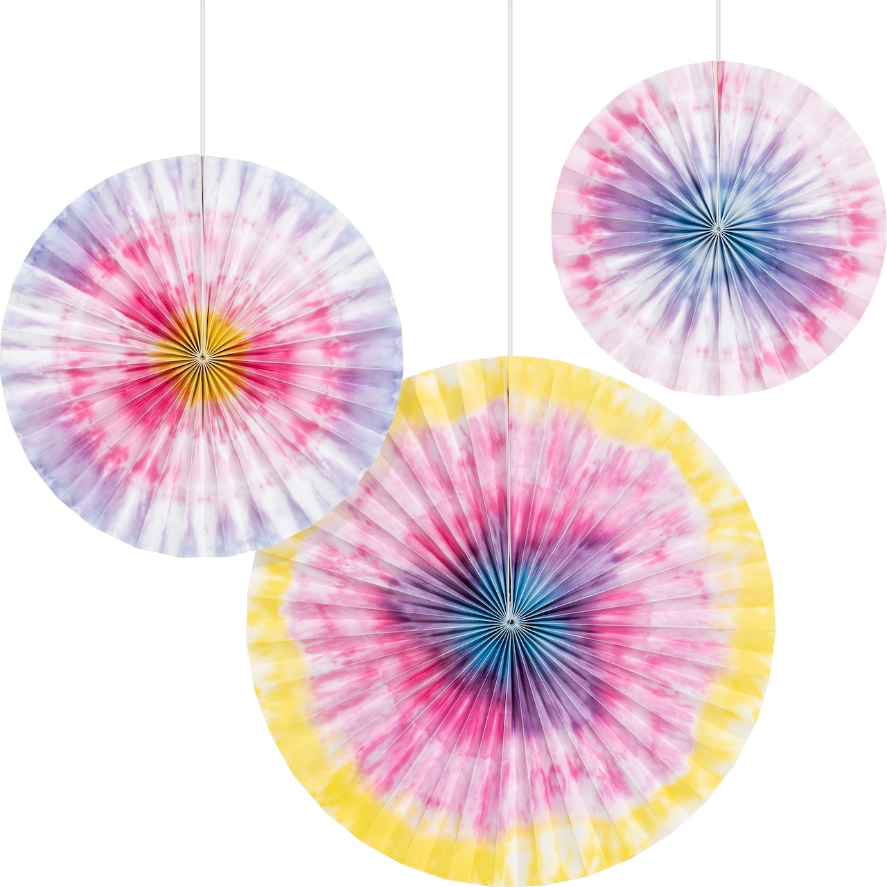 Tie Dye Party Paper Fans 3ct