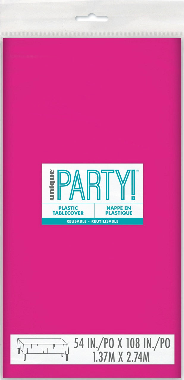 Neon Pink Plastic Rectangle Table Cover 54" x 108"