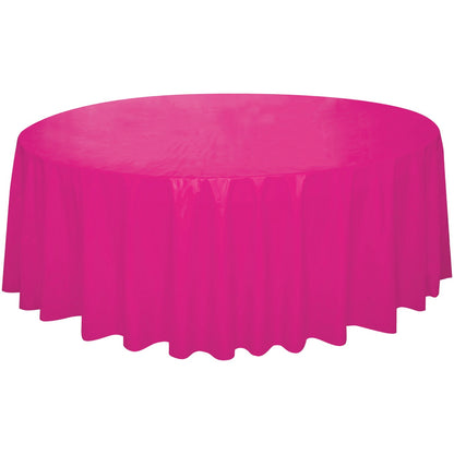 Neon Pink Plastic Round Table Cover 84"