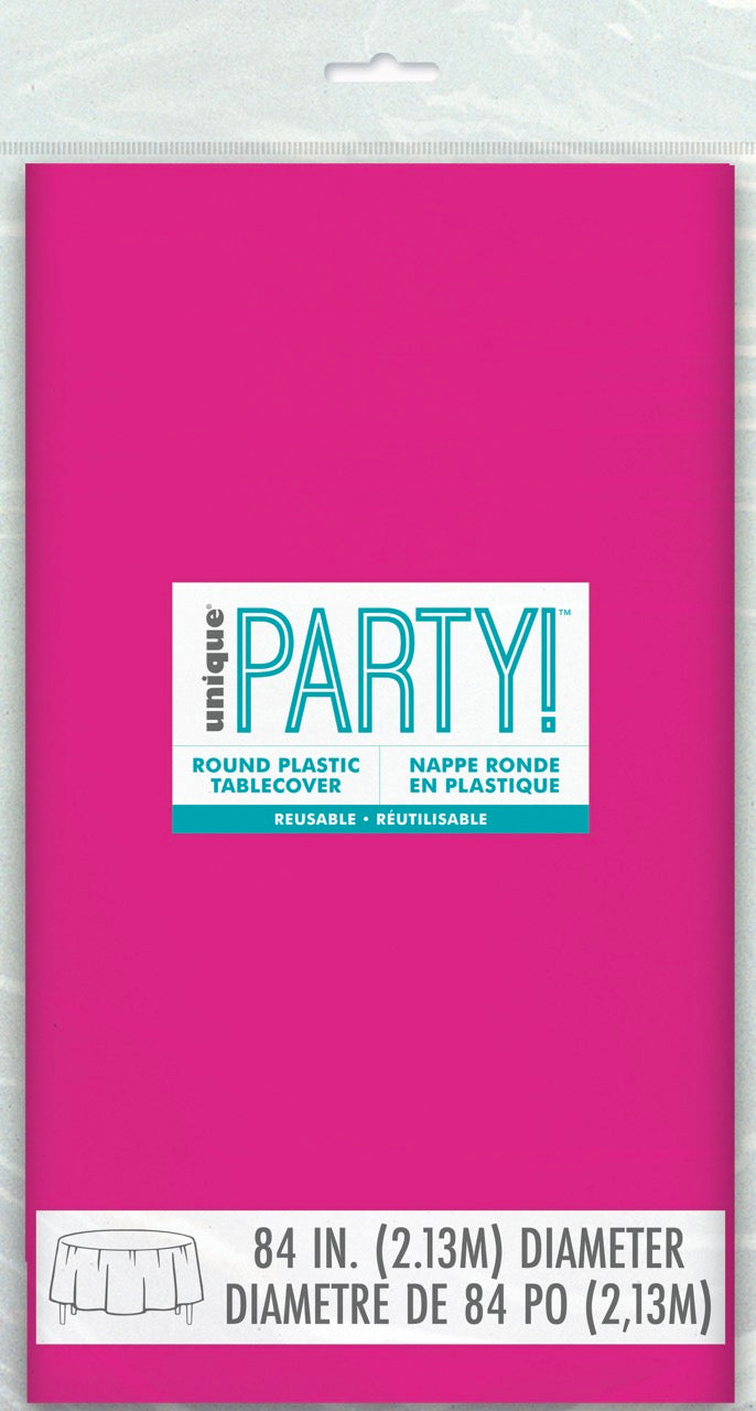 Neon Pink Plastic Round Table Cover 84"