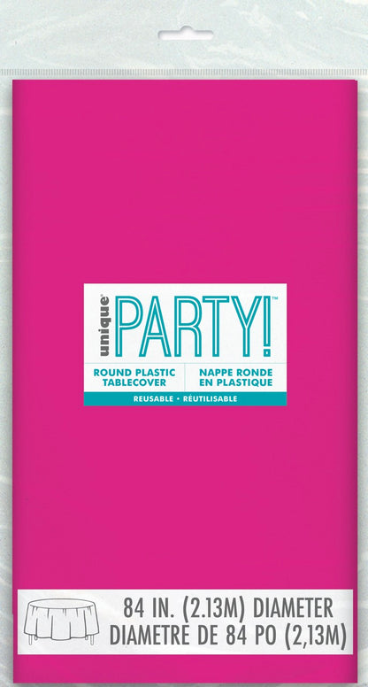 Neon Pink Plastic Round Table Cover 84"
