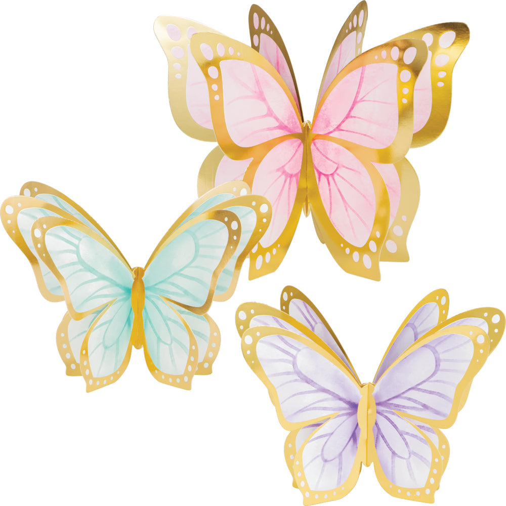 Butterfly Shimmer 3D Centerpiece, Foil 3ct