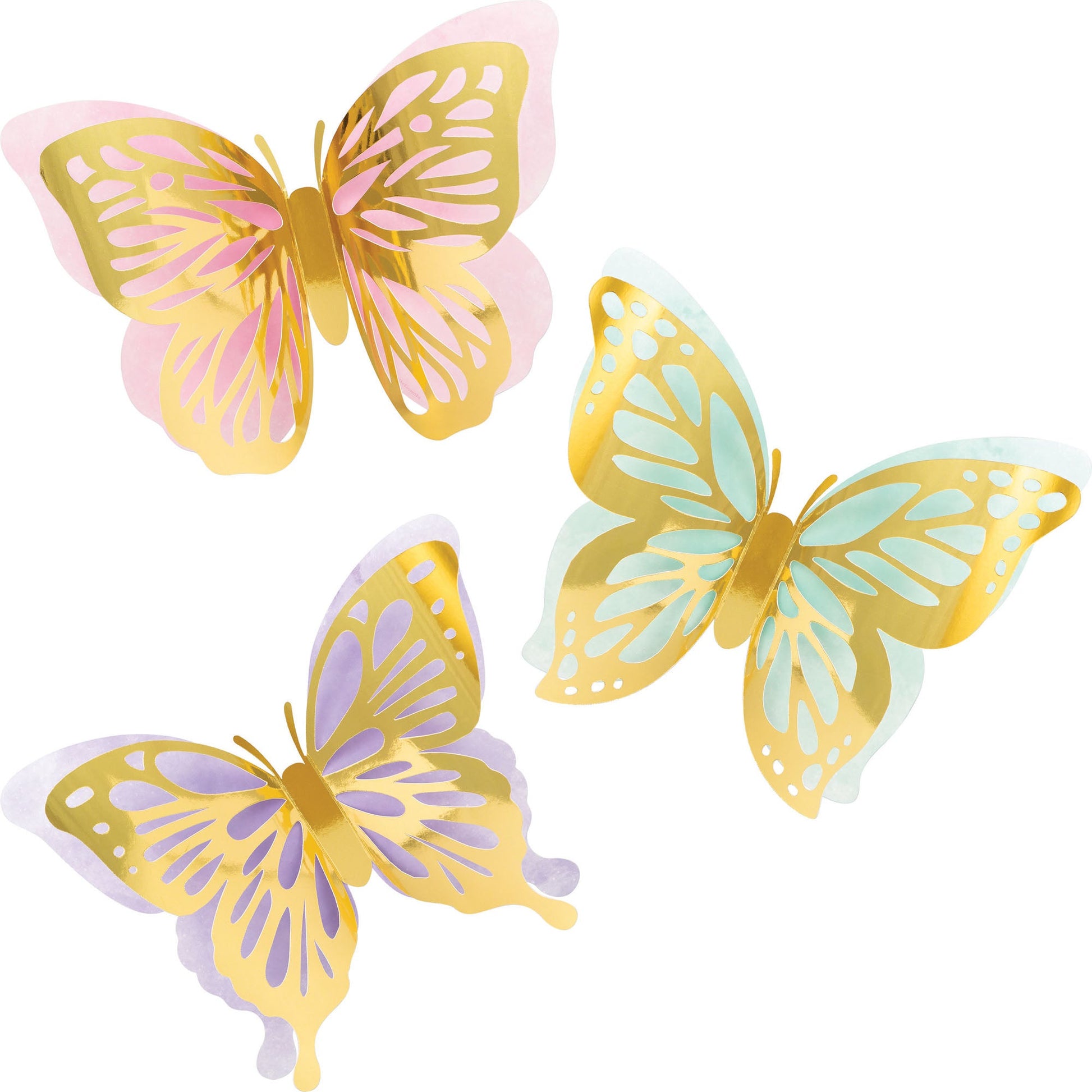 Butterfly Shimmer 3D Wall Décor, Foil 3ct
