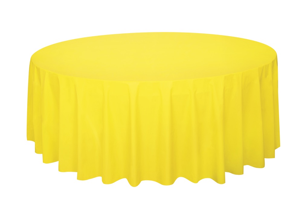 Yellow Plastic Round Table Cover 84"