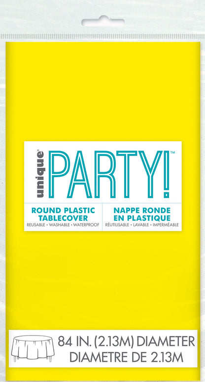 Yellow Plastic Round Table Cover 84"