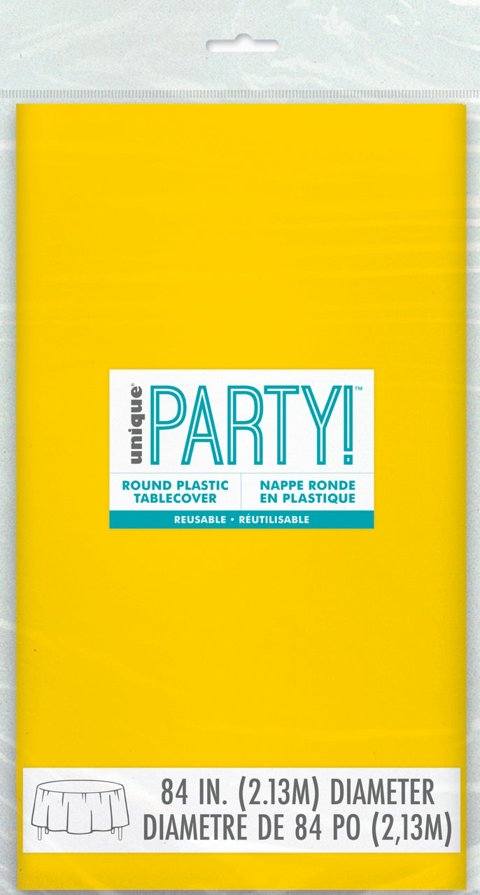 Sunshine Yellow Plastic Round Table Cover 84"