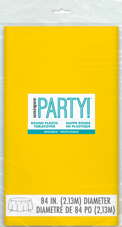 Sunshine Yellow Plastic Round Table Cover 84"