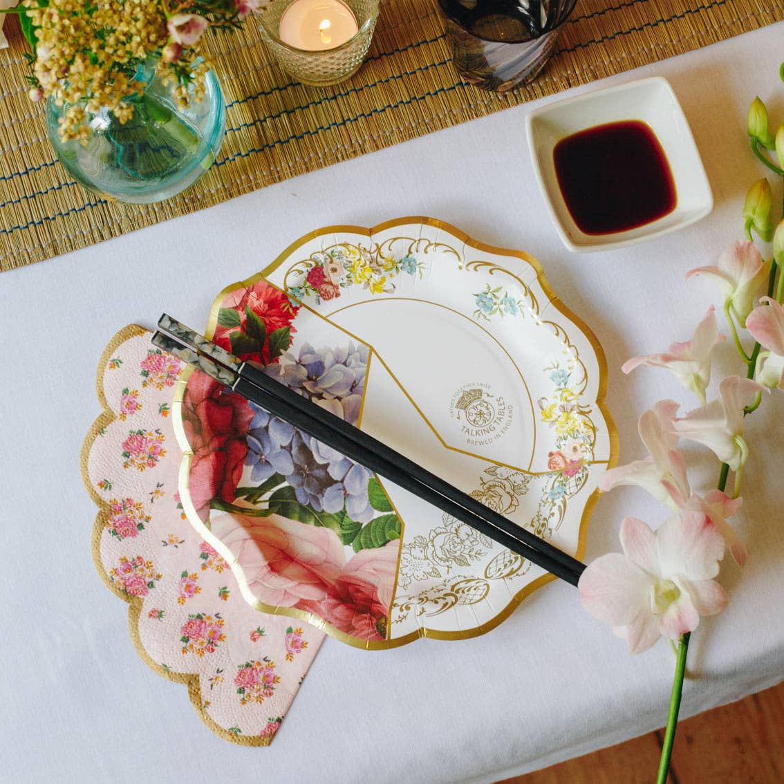 Scalloped Pink Floral Napkins | 20 Pack| Tea Party |