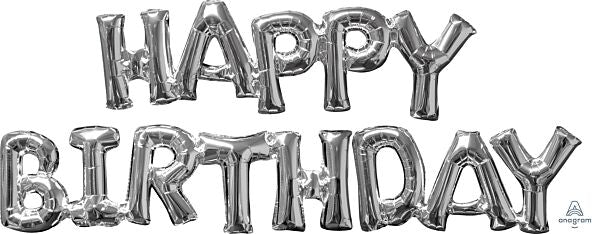 Happy Birthday 48in Balloon Silver - Air Inflate