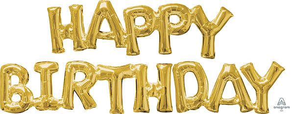 Happy Birthday 48in Balloon Gold - Air Inflate