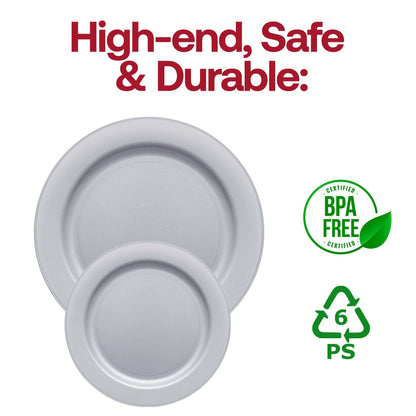10" Matte Steel Gray Round Plastic Dinner Plates - 10 pcs
