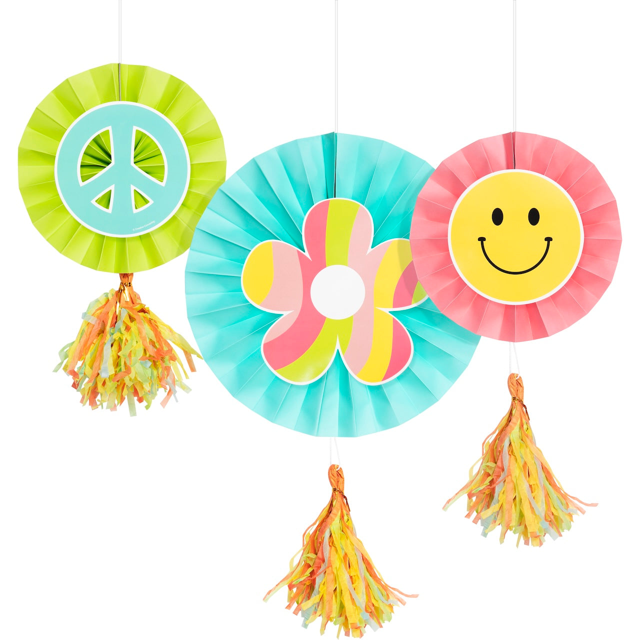 Flower Power Paper Fans 3ct