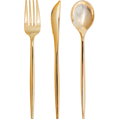 Metallic Gold Plastic Cutlery 8ea. Forks, Spoons, Knives