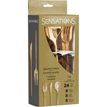 Metallic Gold Plastic Cutlery 8ea. Forks, Spoons, Knives