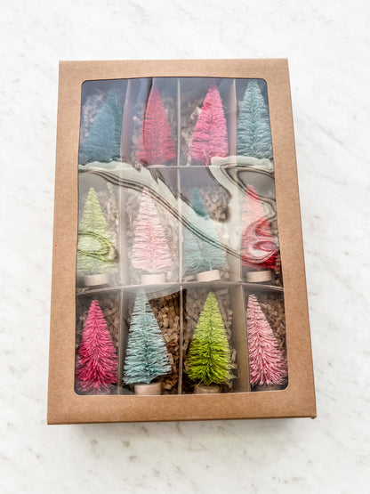 Colorful Mini Bottle Brush Trees - Set of 12