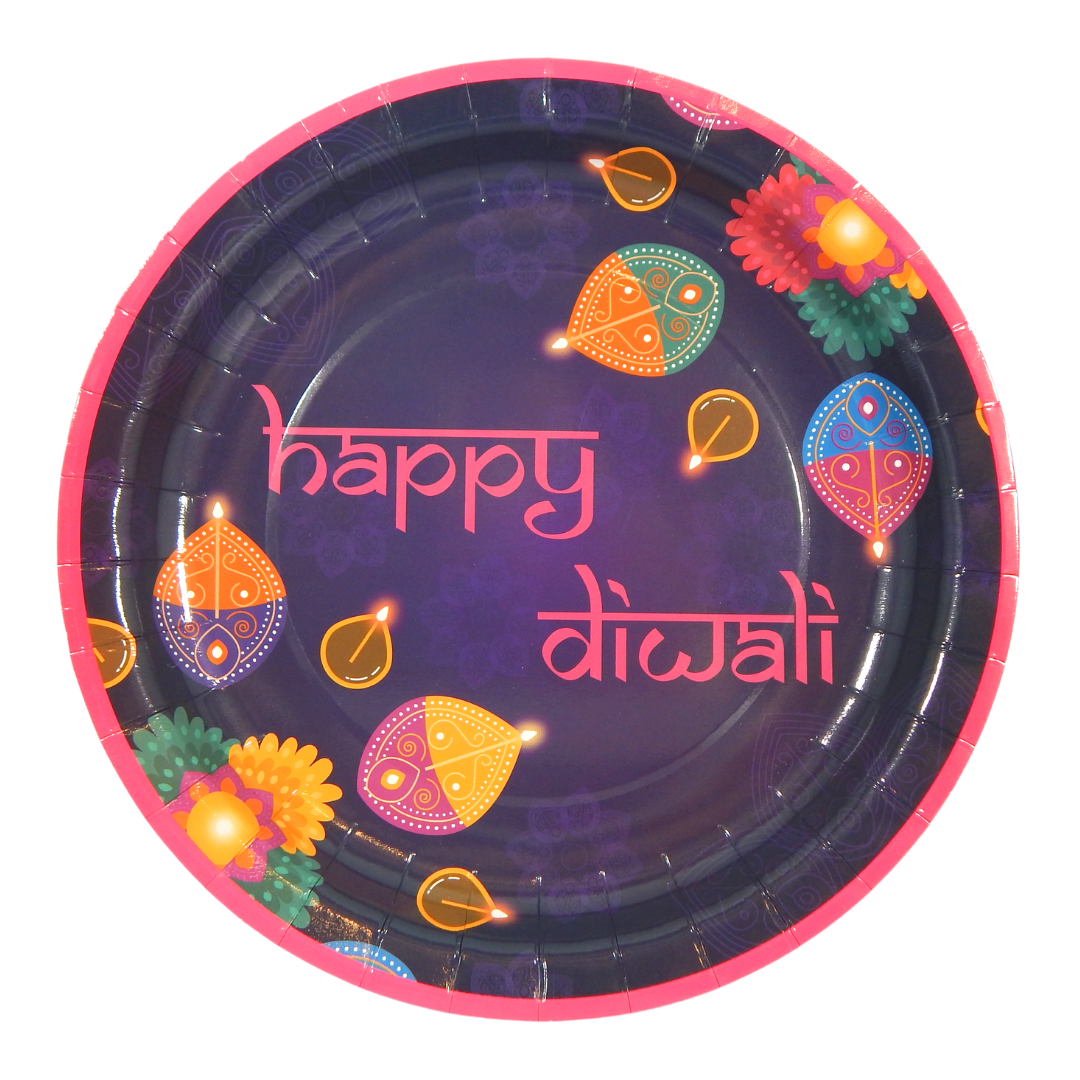 Happy Diwali Purple Party Plates (10pk) - Purple & Pink