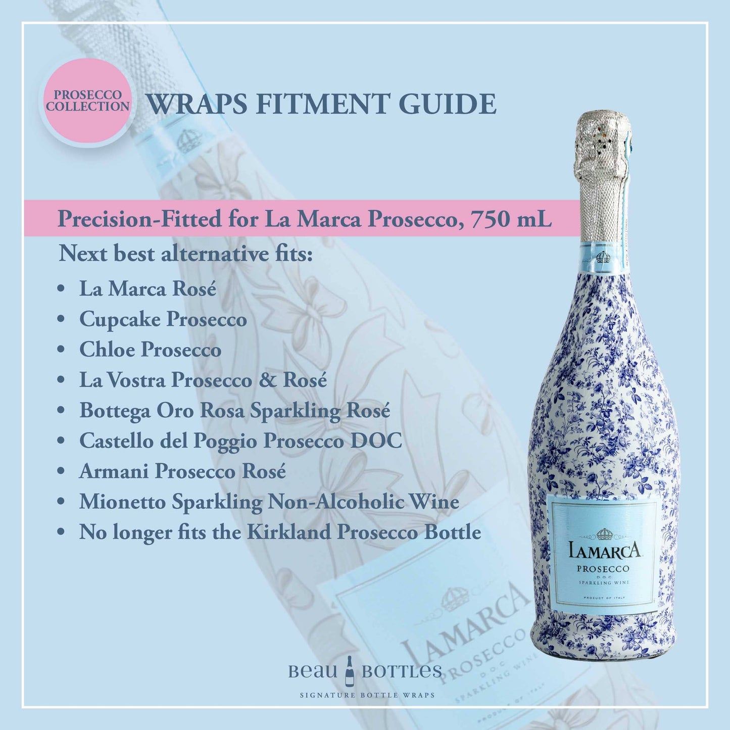 Beau Bottles Blue Wedding Toile- Prosecco Collection