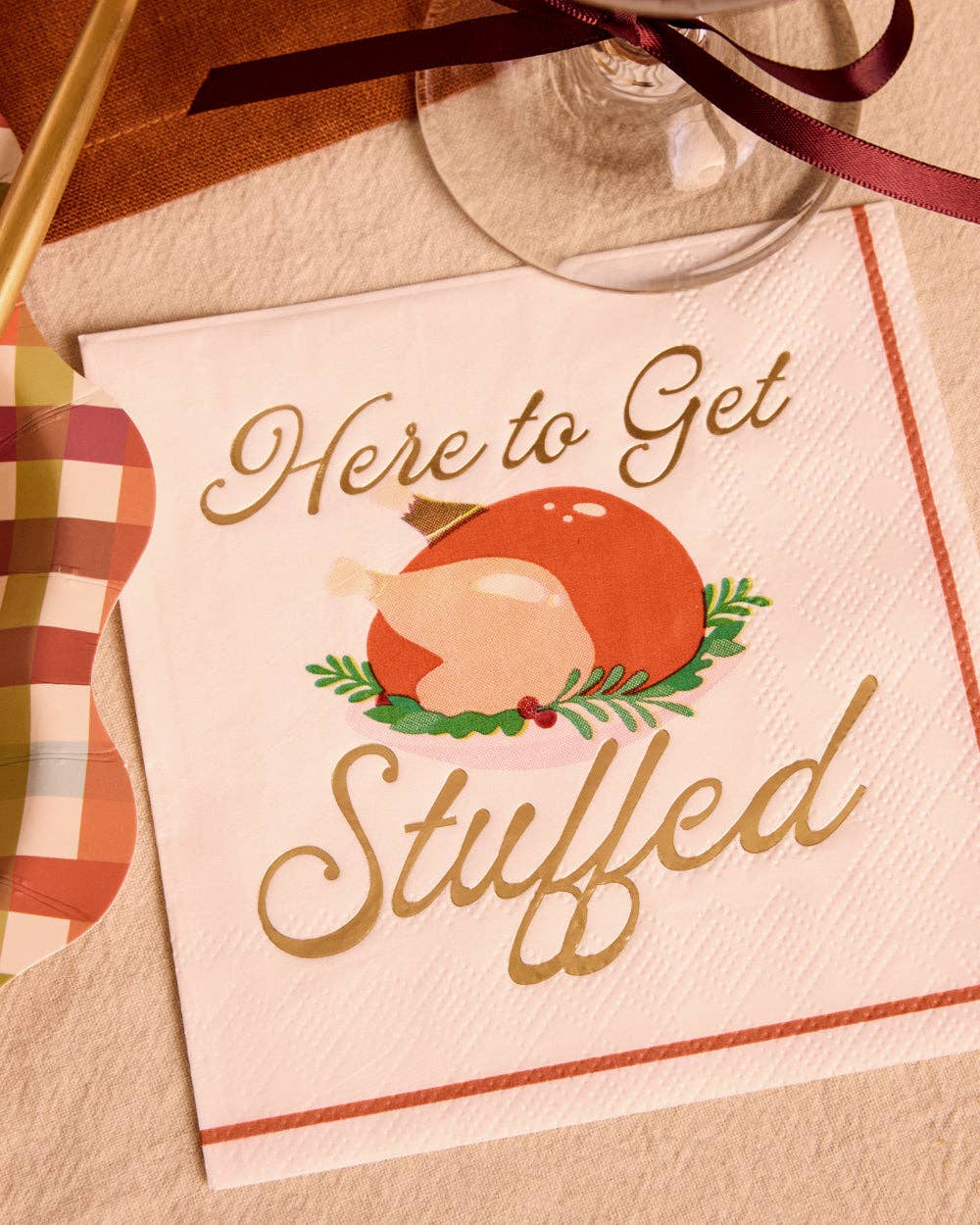 Here To Get Stuffed Thanksgiving Cocktail Napkins 25ct