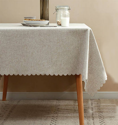 Natural Scalloped Border Wrinkle-Free Tablecloth
