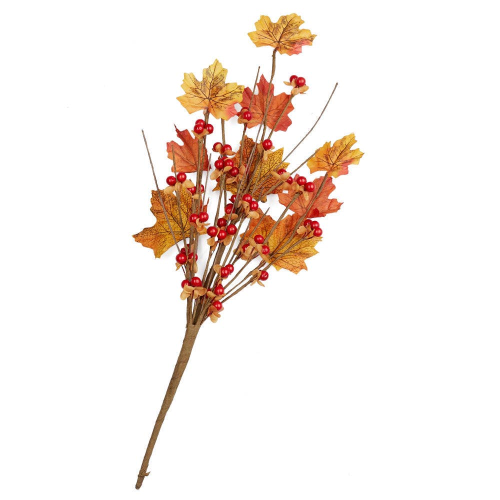 15" Artificial Autumn Maple Leaves and Berries Spray