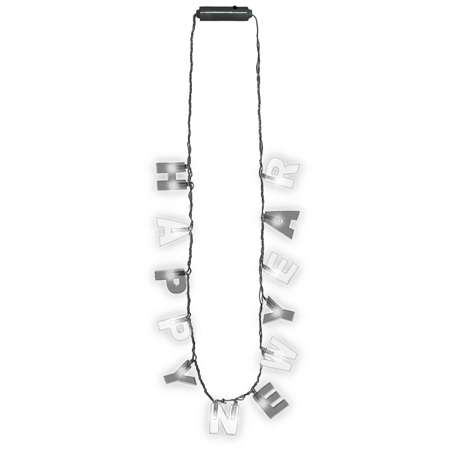 Happy New Year Light Up Necklace - Black & Clear