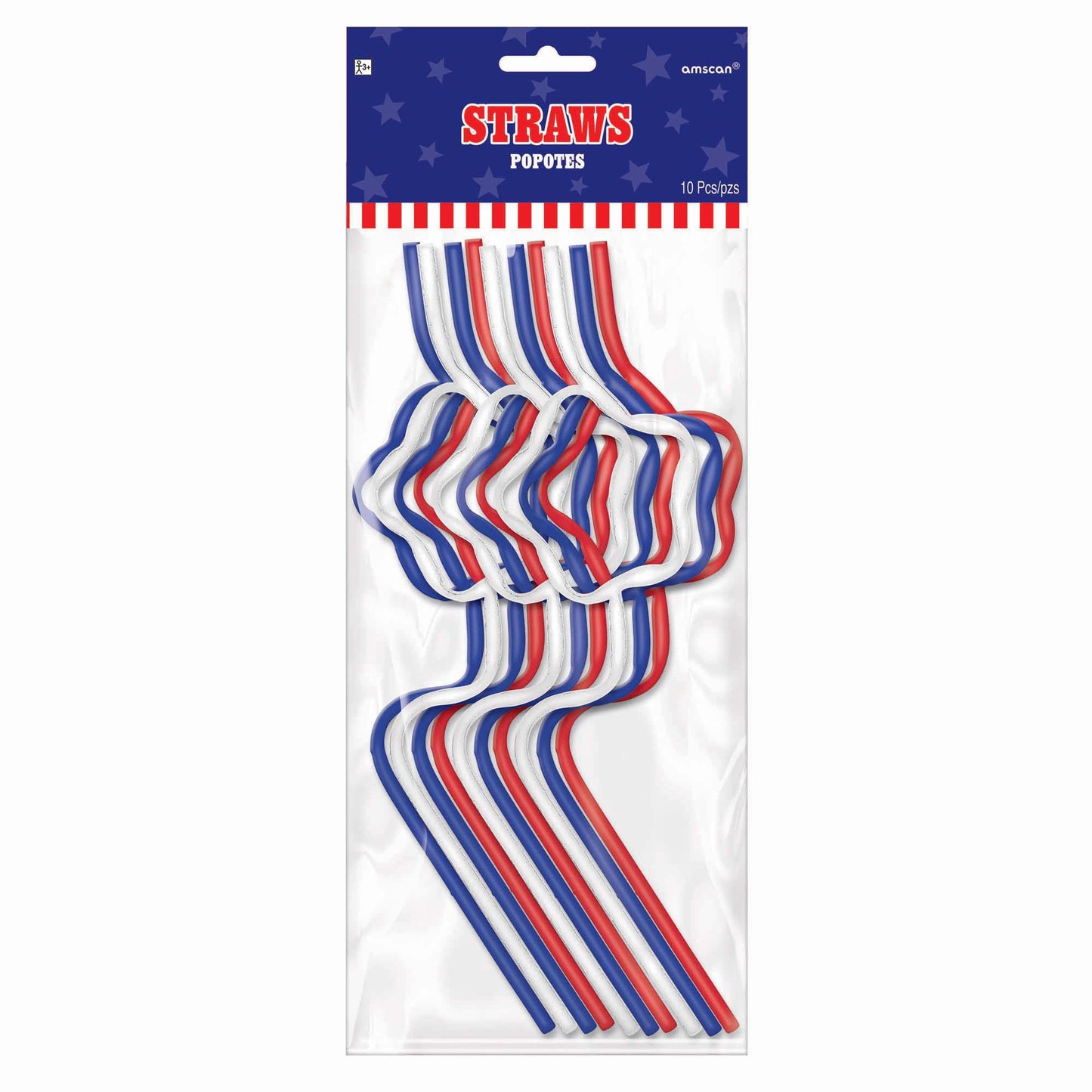 Patriotic Star Shaped Plastic Straws 10ct