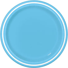 Powder Blue Thin Stripes Round 7 Dessert Plates 8ct