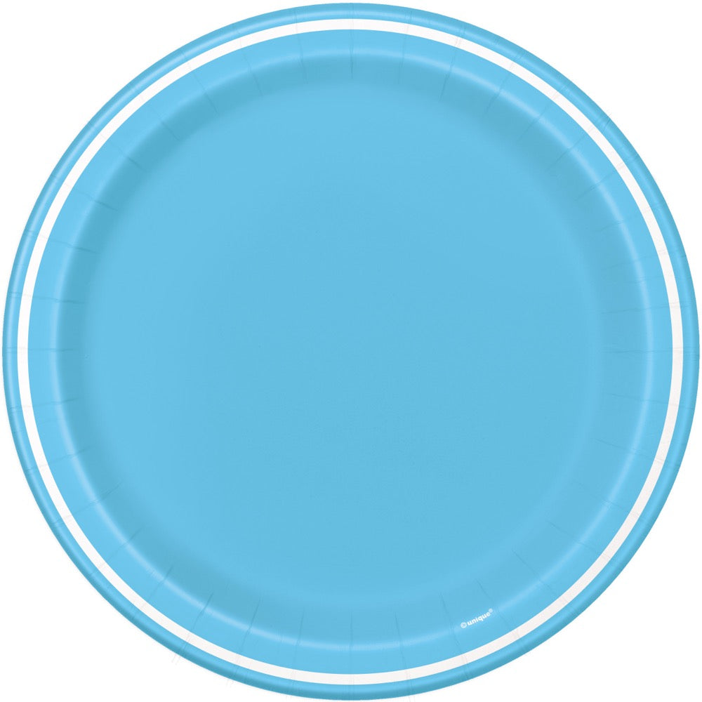Powder Blue Thin Stripes Round 9 Dinner Plates 8ct