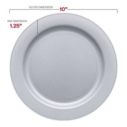 10" Matte Steel Gray Round Plastic Dinner Plates - 10 pcs