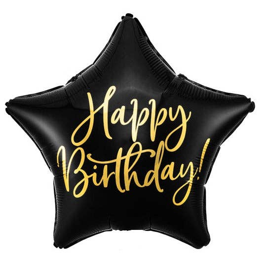 #074 Happy Birthday Black Star 18in Balloon