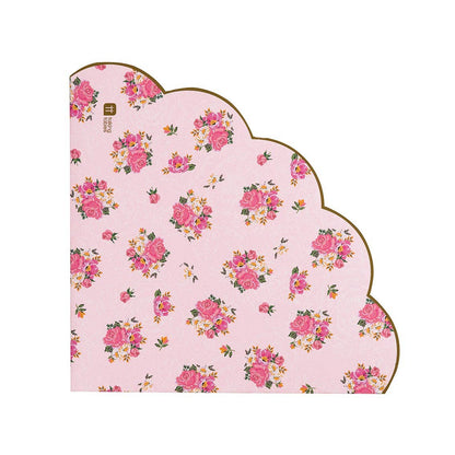Scalloped Pink Floral Napkins | 20 Pack| Tea Party |