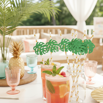 12 Pack - Tropical Leaf Paper straws