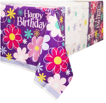 Birthday Blossoms Rectangular Plastic Table Cover 54in x 84in