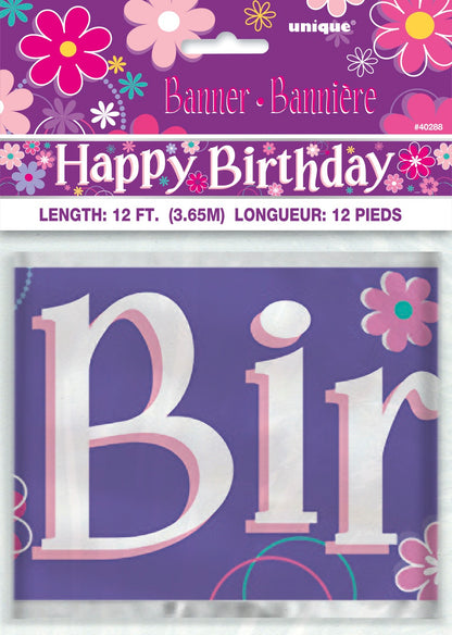 Foil Birthday Blossoms Banner 12ft