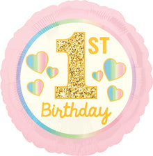 #115 Girl 1st Birthday Pink & Gold 17in Balloon
