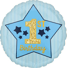 #116 Boy 1st Birthday Blue & Gold 17in Balloon