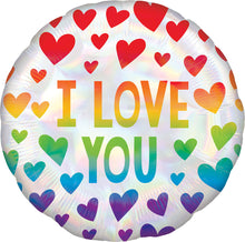 #453 Iridescent Rainbow Hearts 18in Balloon