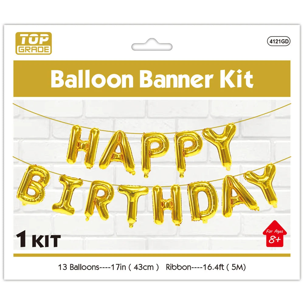 Happy Birthday Gold Balloon Banner Kit - Air Inflate
