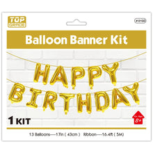 Happy Birthday Gold Balloon Banner Kit - Air Inflate