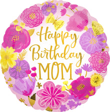 #020 Happy Birthday Mom Painted Flowers 17in Balloon