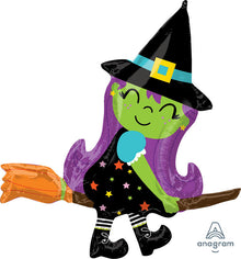 Cute Witch on Broom 38in SuperShape Balloon