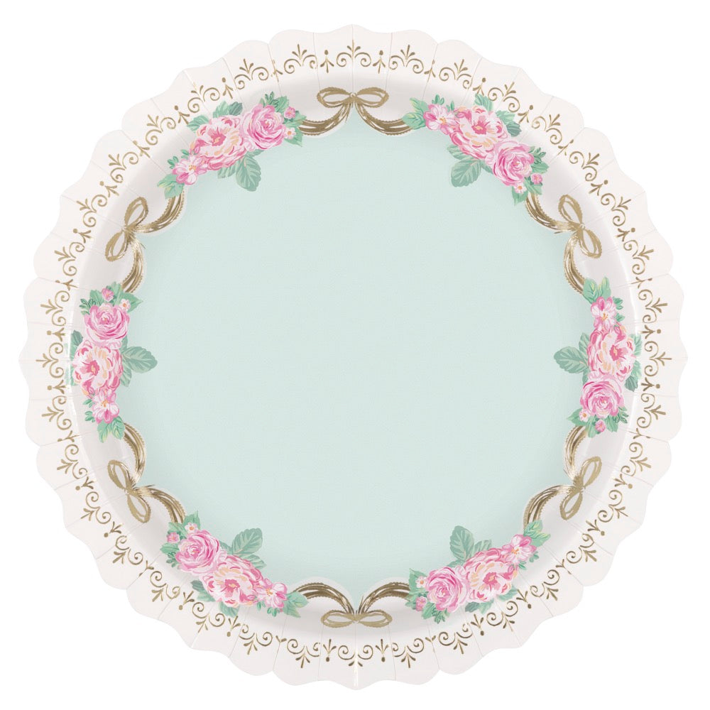 Golden Garden Party Shaped-Edge 11in Plates 8ct - Foil Stamping